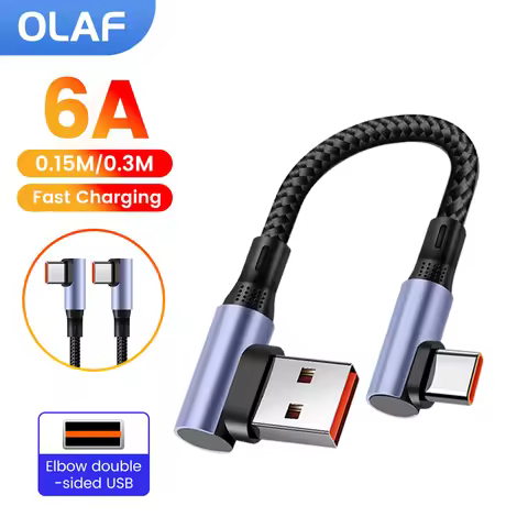 15cm 30cm 90° Short USB Type C Cable 6A USB C To USB C Cable For iPhone 15 16 Sumsung Huawei Power B