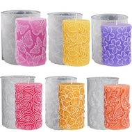 3D Cylinder Candle Mold Relief Flower Cake Resin Mold Epoxy Resin Wedding Supplies Soap Mold for Desk Decoration Handmade