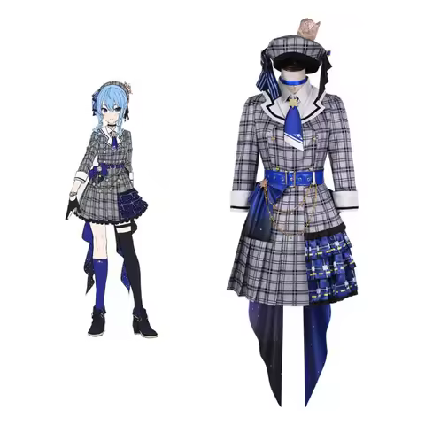 VTuber ‌Hololive Hoshimachi Suisei Cosplay Costume Wig Singing Suit Plaid Dress Hat Accessories Wome