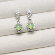 |有財女|A貨翡翠冰玻木那綠起螢光蛋面4mm時尚精緻耳環