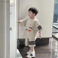 Korean Version Puffian Handsome Boy Sports Suit Short-Sleeved Shorts Two-Piece Suit Medium Big Boy B