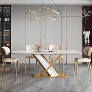 Dining Table Luxury Nordic Stainless Steel Slate Marble Office Table Meja Makan