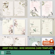 20Set PSD Files - Wedding Card Bird Theme Template Files | Self Edit Photoshop Wedding Card Design T