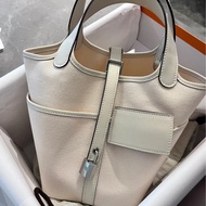 Hermes • Picotin 18 Nata Cargo 帆布拼皮奶油白金釦 大全配附購證