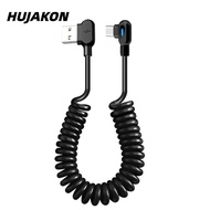 HUJAKON 6A Spring Data Cable, Elbow Spring USB C To Type C Fast Charging Cable,  Telescoping Black F