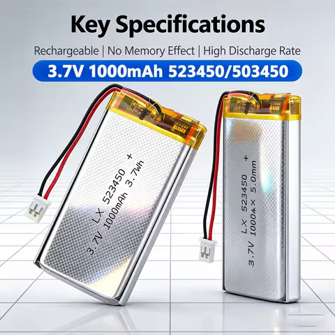 3.7V 1000mAh High Capacity 523450 503450 Rechargeable LiPo Battery Bulk Pack for Smartphone Speaker