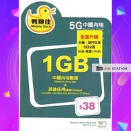 鴨聊佳x中國移動 中國內地 / 澳門 2GB 3日 5G高速數據 + 512 kbps 無限數據