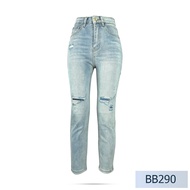 Niyom jeans รุ่น BB290 กางเกงยีนส์ผู้หญิง ทรงบอยสลิม สียีนส์อ่อน แต่งขาด แต่งเฟด ผ้ายืด