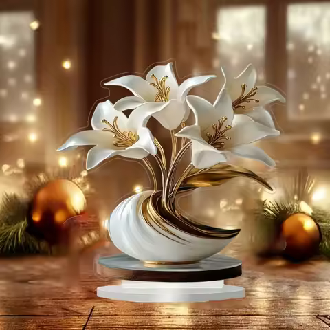 2D Acrylic Flat Gift Luster Lily Atmosphere Artifact Light Luxury Floral Decoration Crafts Home Livi