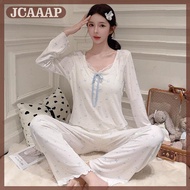 JCAAAP Thời Trang Ren Bowknot Với Áo Ngực Pad Dài Tay Áo Dài Quần Pajama Set Cho Phụ Nữ