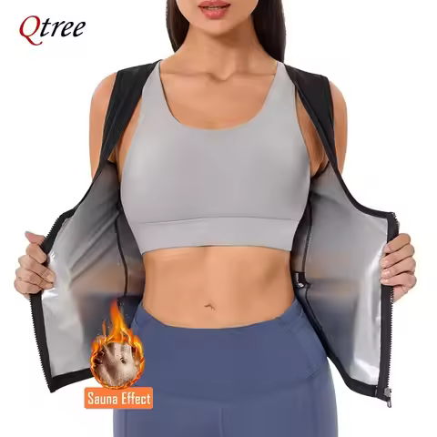 Qtree Women Weight Loss Sauna Suits Waist Trainer Sweat Vest Workout Sleeveless Compression Trimmer 