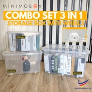 Combo Set 3 in 1 Transparent Storage Box (Capacity: 33L + 50L +88L) Kotak Simpanan Plastik Bekas Sim