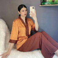 (BA LAI GAM loose form) Buddhist clothes, blue clothes to go to the temple, women's brocade fabric m