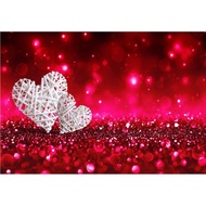 7X5FT Valentine's Day Backdrop Red Glitter Background Photography White Hearts Love Theme Shiny Spar