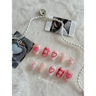 【HANDMADE】Short Squared Artificial Nail 3D Pink Cute gentle summer love heart Phototherapy Nails Reu