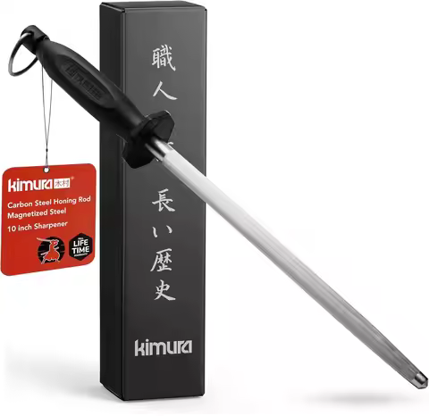10' Professional Honing Steel, Carbon Steel Knife Sharpener with Magnetized Edge, Ergonomic Handle f
