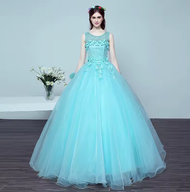 Gaun Biru Muda Gaun Pengantin Vintage
