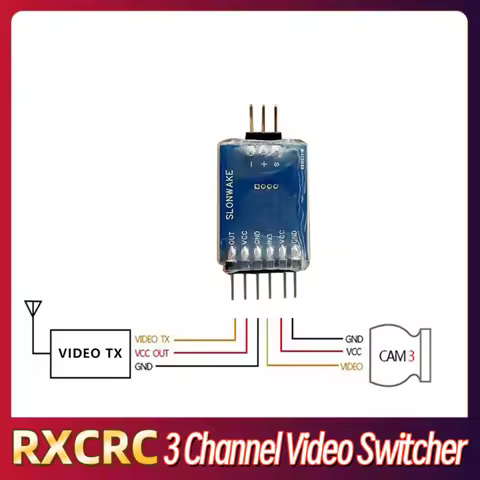 RXCRC FPV VTX 5.8G PWM 3 Channel Video Switcher Supports 5-12V power supply Remote control formodel 