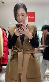 韓國🇰🇷手工羊毛長版連帽背心外套