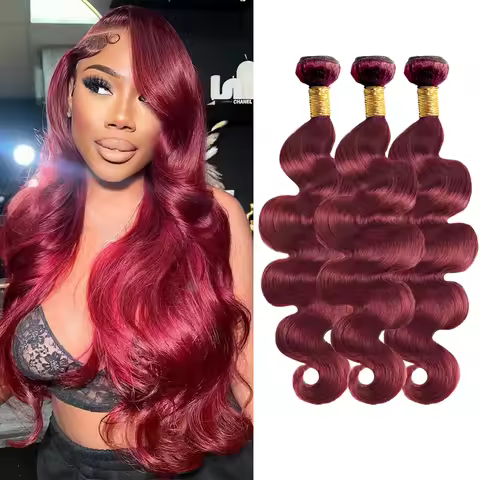 Burgundy 99J Body Wave Bundles 100% Human Hair Colored Brazilian Red 99J Hair Extensions Hair Weave 