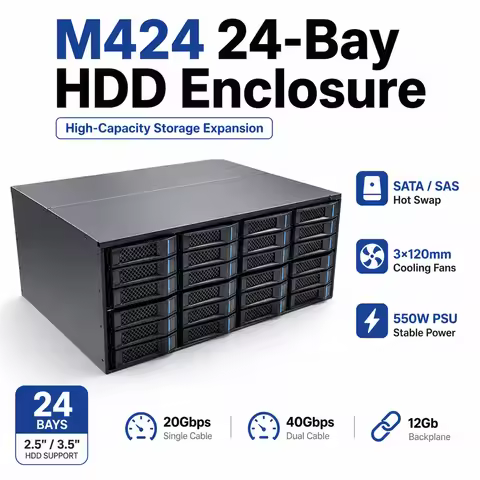 M424 24 Bay HDD Enclosure DAS Storage Case 2.5 3.5 SATA SAS Hot Swap Disk Expansion Cabinet 12Gb Bac