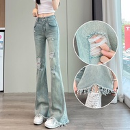 [Lu77] Jeans Light Blue Slimmer Look High Waist Floor Ankle-Length Pants Elastic Sli Jeans Women
