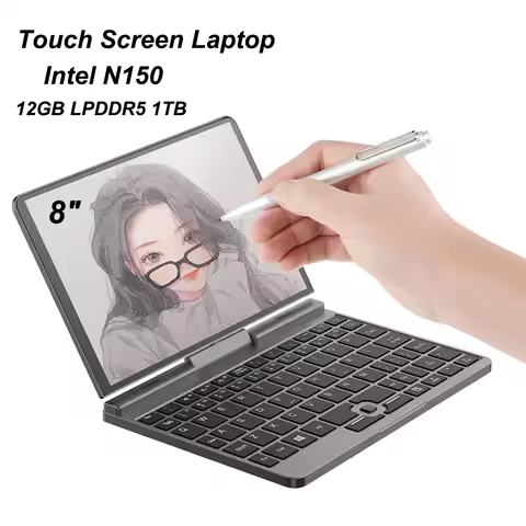Touch Screen Laptop 8 Inch Mini Notebook Intel N150 Quad 12GB LPDDR5 1TB 4800MHz Windows11Pro AX WiF