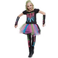 Girls Rainbow Skeleton Costume – Funky Punky Skull Tutu Dress for Kids Halloween & Cosplay