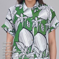 5th uv4 เสื้อเชิ้ตผ้าลินินแท้ อก 44" ยาว 22" เสื้อเชิ้ตลายดอก เสื้อคอปก เสื้อแขนสั้น แบรนด์ 5th Jan