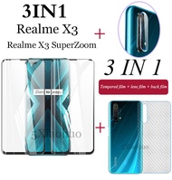 (3in1) สำหรับRealme X3 SuperZoomฟิล์มกระจกนิรภัยแบบเต็มหน้าจอRealme X3 ฟิล์มนิรภัย + คาร์บอนไฟเบอร์กลับฟิล์ม + ฟิล์มเลนส์กล้อง