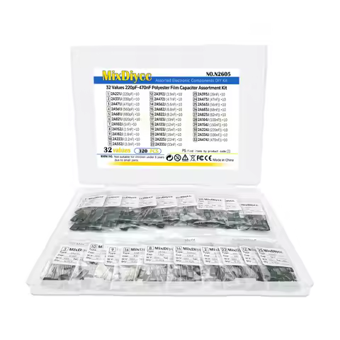 32 Values Polyester Film Capacitor Kit 100V 1/2.2/3.3/4.7/10/22/33/47/100/220/330/470 pF nF 2A 222J/