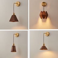 ST/ Japanese-Style Retro Silent Style Walnut Designer Bedroom Bedside Study Wall Lamp Copper Wood Background Wall Lamps