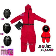 SQUID GAME JUMPSUIT COSTUME WITH MASK, BELT AND GLOVES FOR KIDS COMPLETE SET