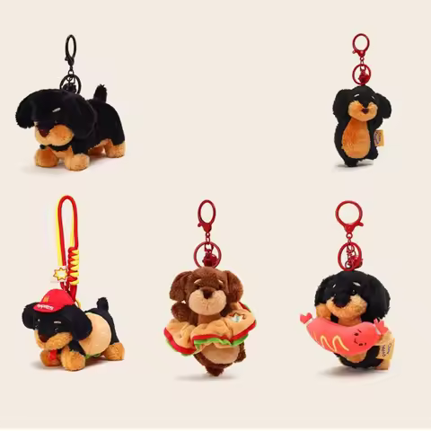 New Furry Puppy Dachshund Dog Keychain Creative Coin Purse Furry Puppy Keyring Bag Pendant Small Dog