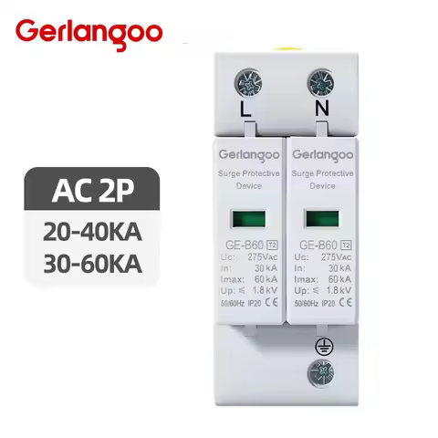 AC SPD 2P 40KA 60KA 275V 385V House Lightning Surge Protector Protective Low Voltage Arrester Device