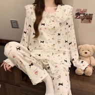 Pajamas for Women Spring and Autumn Cloud Cotton Baby Collar Long Sleeve Set Sweet Lace Princess Sty