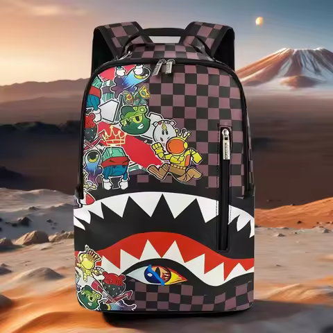 A Multi-Purpose Backpack with a Hip-Hop Street-Style Spray-Painted Ground-Pattern Design, This Is a 