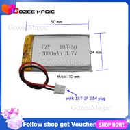 6PCS แบต Li-Po 3.7V 2000 mAh 103450 ปลั๊ก JST-PH 2.54 แบตเตอรี่ลิเมอร์ สำหรับแท็บเล็ต GPS MP4 บลูทูธ