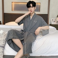 Woman night-robe Thin Style 100 @ Cotton Men's Nightgown Extra Long Plus Size Short-Sleeved Yukata M