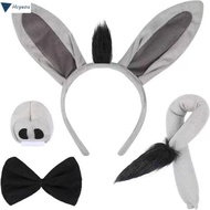 HCYEOU 4PCS Donkey Costume Set, Bow Tie Tail Nose Donkey Headband, Fashion Funny Animal Donkey Ears 