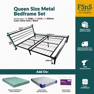 SG Ready Stock Standard Queen Size Metal Bedframe with mattress &amp; pillow(Silver Grey / Black)