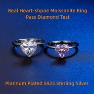 Real Moissanite Heart-shape 2ct 4ct diamond ring with GRA certificate Platinum plated S925 sterling 