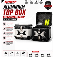 Heavy Duty SMRT Aluminium Top Box 28L 36L 45L 55L Silver Black + Inner + Base Plate Universal Storag
