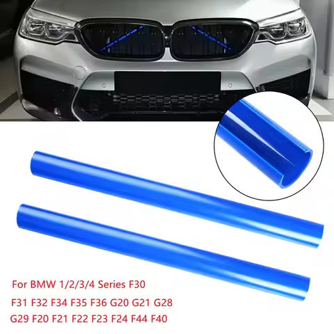 2Pcs Car Front Grille Trim Strips Support Grill Bar V Brace Wrap For BMW F30 F31 F32 F33 F34 F35 Blu