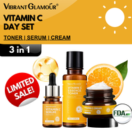 VIBRANT GLAMOUR Vitamin C Whitening Set Facial Essence Toner+ Serum +Cream Fading Dark Spots Reduce 