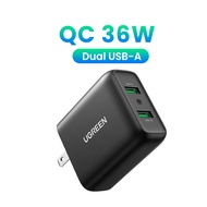 UGREEN 36W QC 3.0 Charger Dual USB A Fast Charger Adapter Compatibility for iPhone 16 15 14 Pro Max