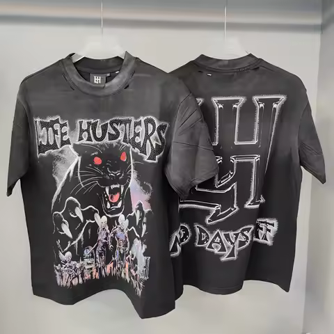 New fashion brand LIFE HUSTLERS Y2K hot stamping hole Men Women T-shirt Streetwear 100% Cotton Loose