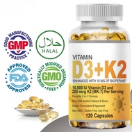 Vitamin D3 K2 10000IU (250mcg) + 200mcg K2 MK7 | Suporta Immune System with BioPerine
