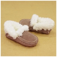 Kids Winter Shoes Children Boys Warm Flats Genuine Leather Loafers Solid Color Girls Moccasin Snow Shoes Plush Inside Boat Shoes