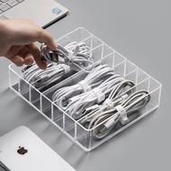 Cable Organizer Storage Box Wire Desk Stationary Organiser Adjustable Transparent Multi Slot Station